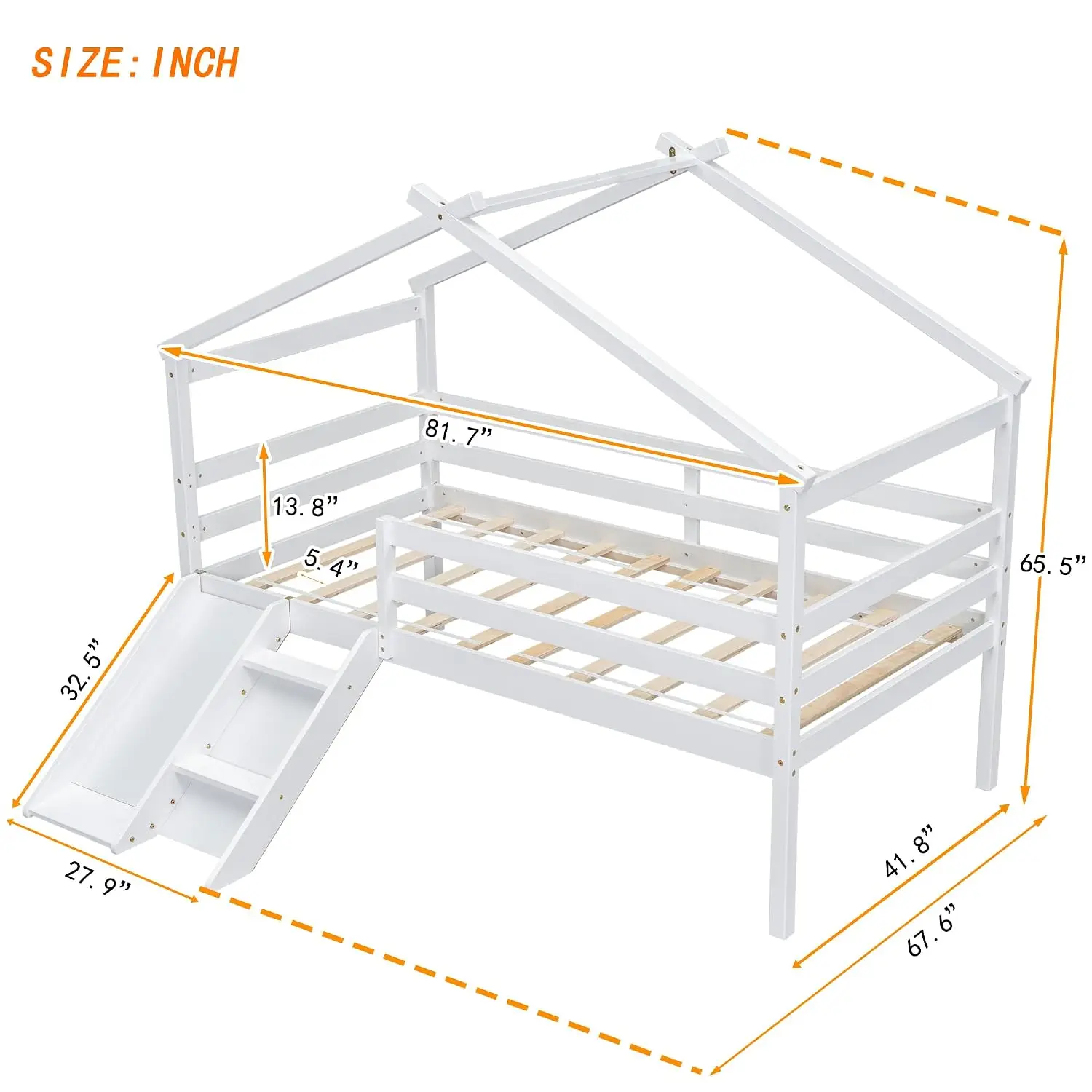 Wood Low Loft Bed with Slide and Ladder, House Loft Bed Frame Twin Size with Storage and Safety Guardrails for, Customized