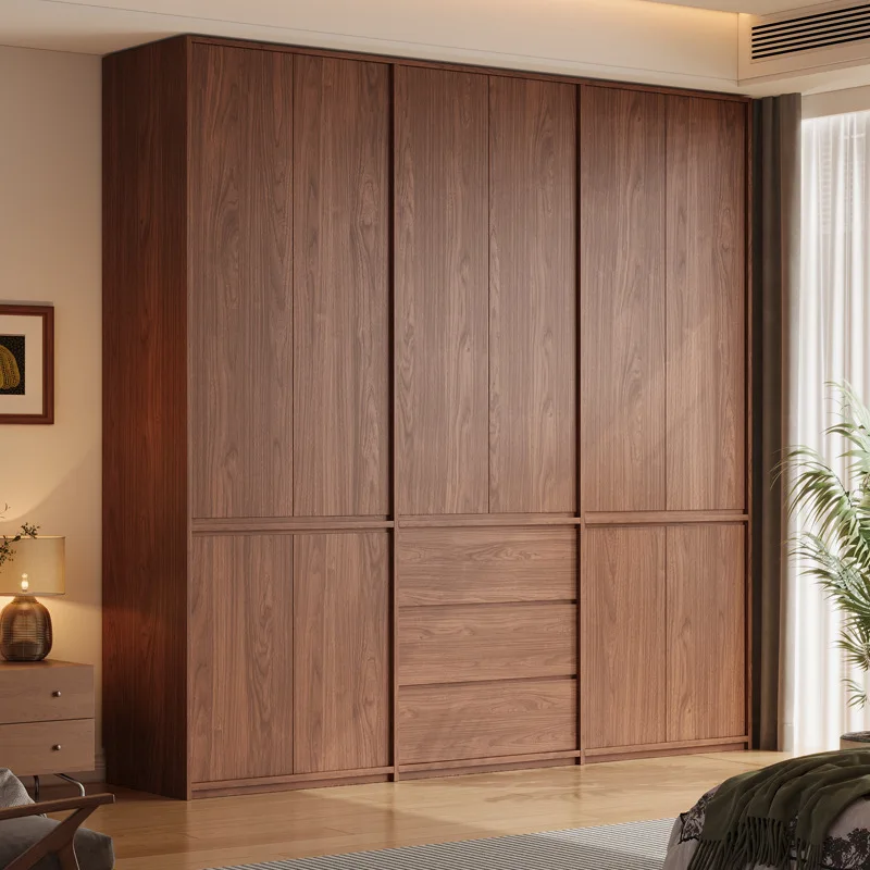 Solid Wood Wardrobe Oak Bedroom Home Wardrobe New Segmented Free Handle Combination Large Cabinet Antique Style