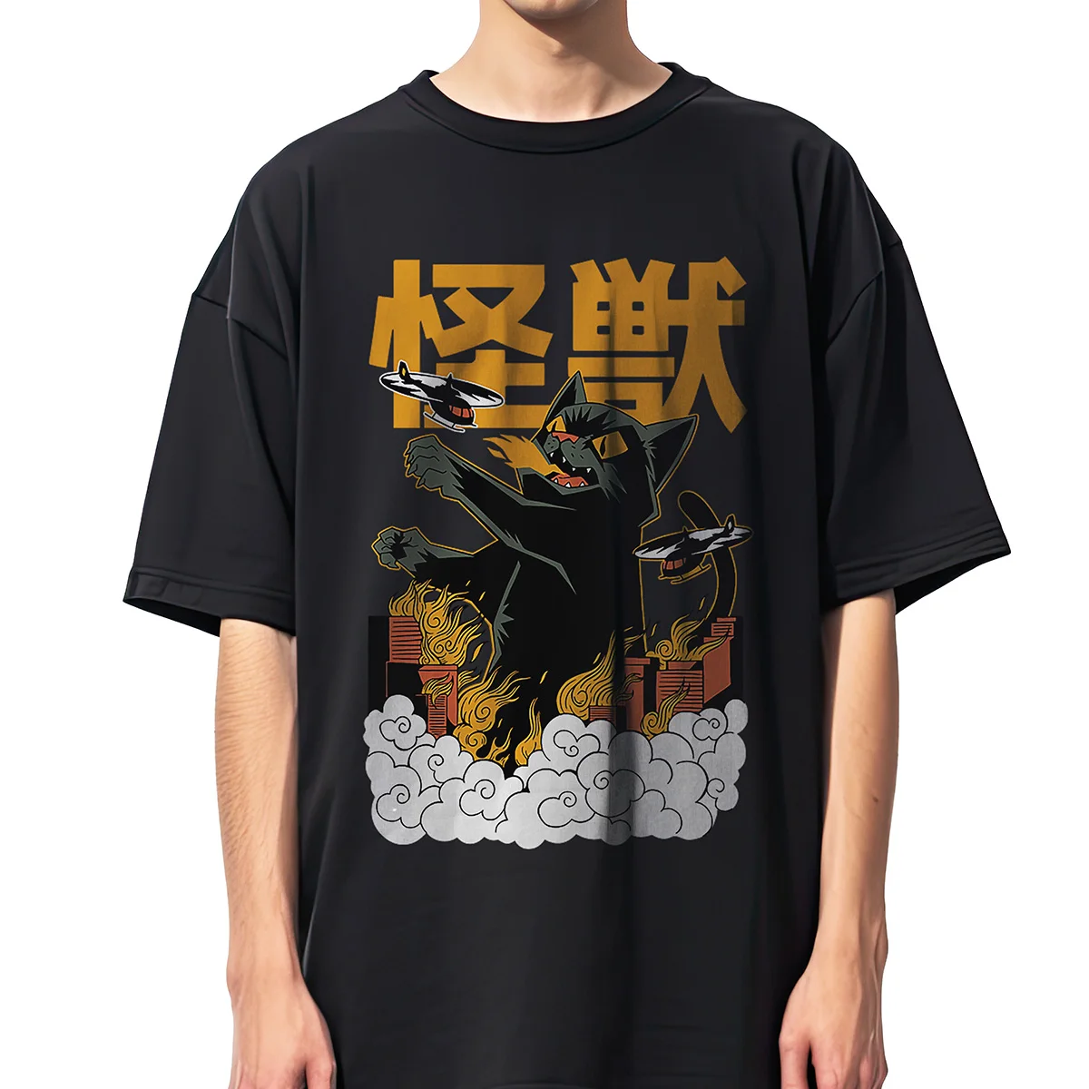 Catzilla Anime Kaiju Y2K Cute Cat Unisex Tshirt Men Women Unisex T-shirt Short Sleeve Tees T Shirt Y2K Clothing Polyester Tees