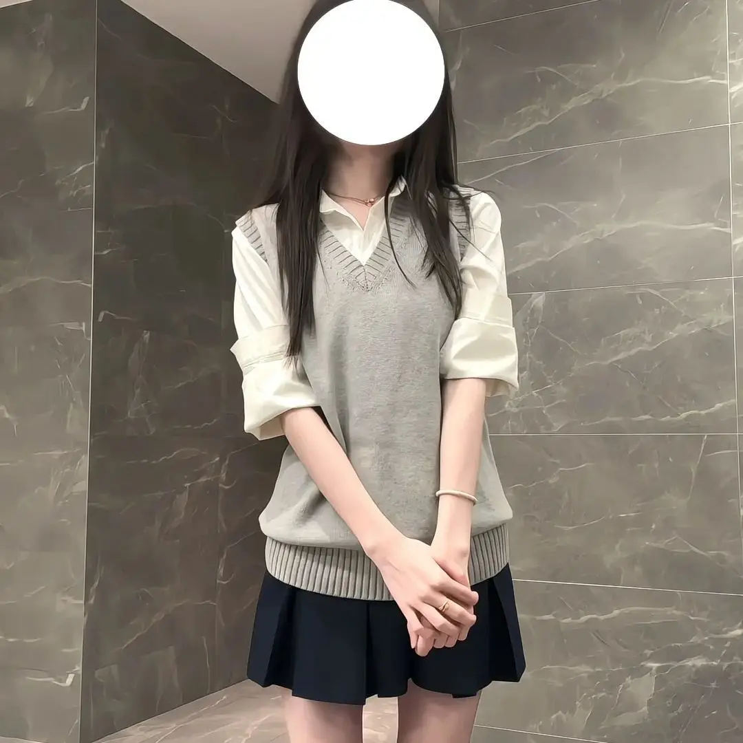 

College Style Solid Color Sleeveless V-neck Sweater Vest for Women Spring Autumn Casual Pullover Knitted Tank Top Women Clothing