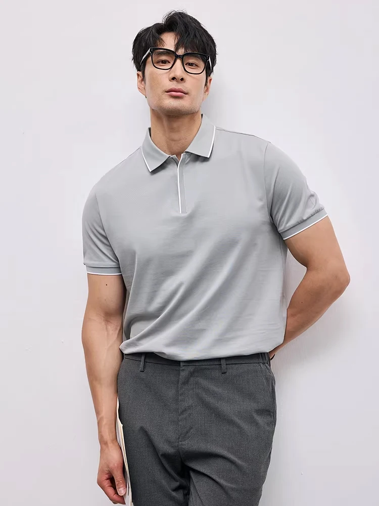 SuyaDream, Mens' Polo Shirt, Silk Cotton Blend, Short Sleeved Chic Smart Casual T Shirts