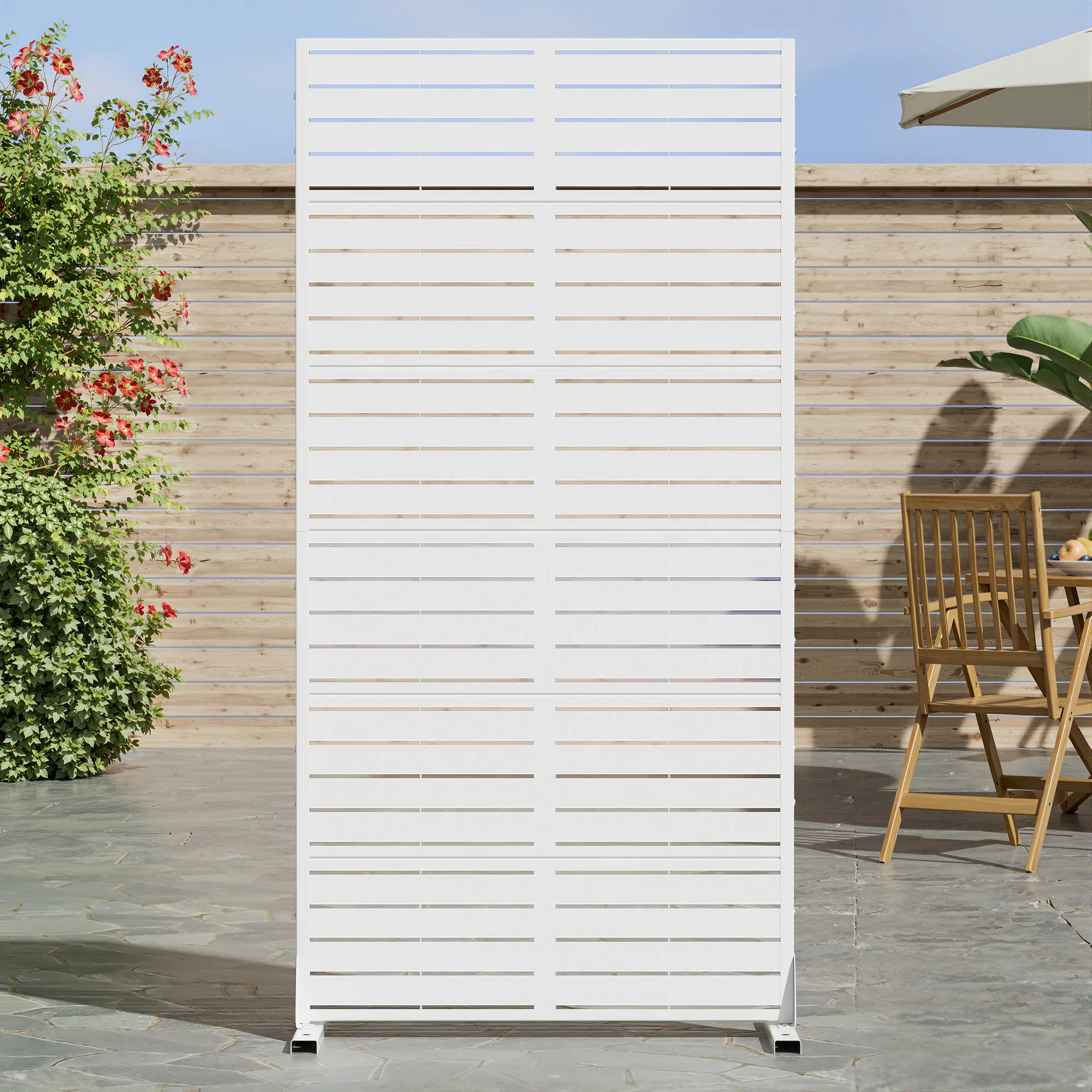 16 in. D x 35 in. W x 72 in. H White Galvanized Steel Outdoor Privacy Screen Decorative Metal Fence Panel