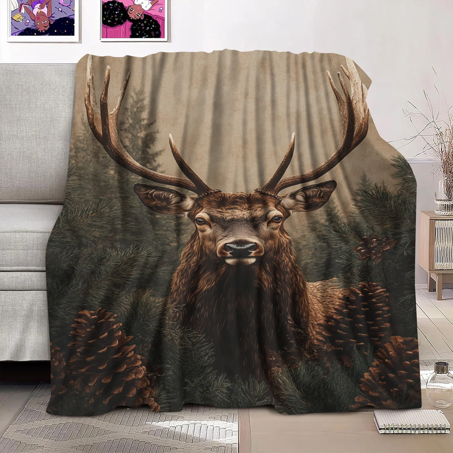 

Lodge Style All-Season Flannel Fleece Throw Blanket, Digital Printed Space Theme, Soft and Cozy Deer Pattern Gift