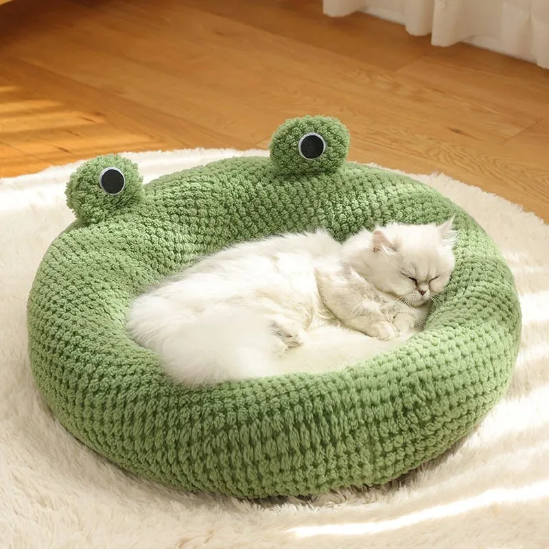

New Pet Nest Winter Warm Dog Cat Villa Plush Pets Mattress Small Frog Shape Semi Enclosed Kitten Puppy House Pet Supplies
