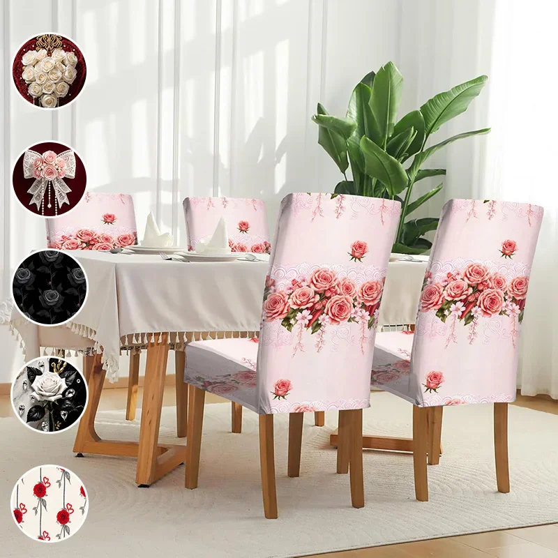 

Stretchy dining chair cover, romantic floral print pattern, removable home dining chair cover