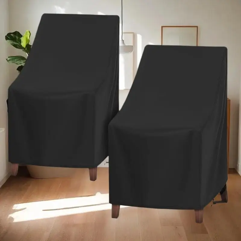 Waterproof Garden Chair Covers 210D Oxford Fabric Outdoor Stackable Chairs Protector UV Resistant Black Furniture Cover