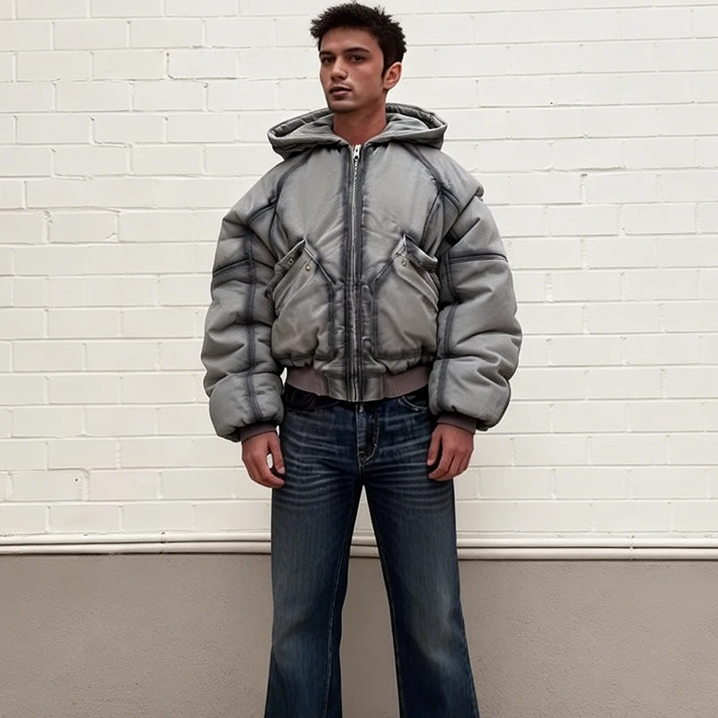 

Winter New Loose Warm Cotton Cotton Clothes European American Y2K High Street Trend Zipper Hooded Coat Men's Women's Clothing