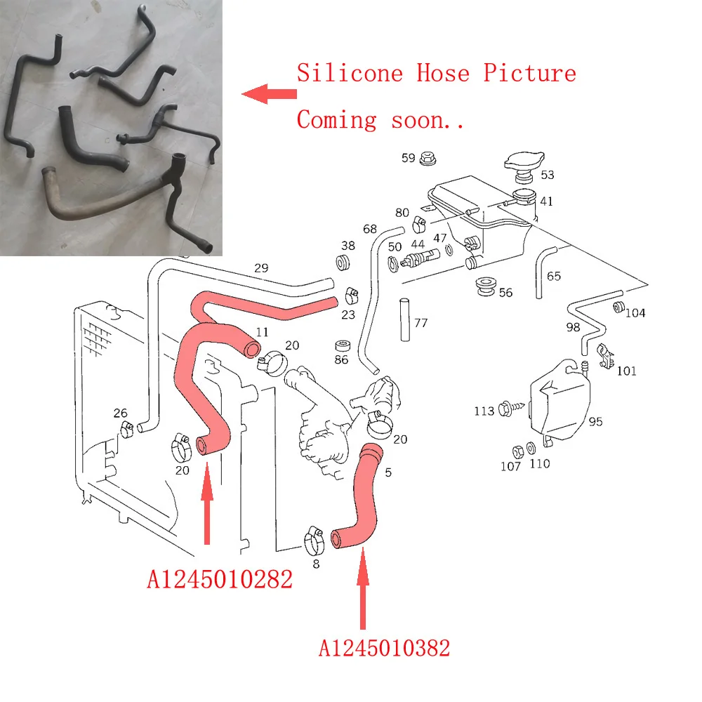 Coolant Radiator Hose For MERCEDES-BENZ W124 M102 M102.982 2.3L, M102.963/922 2.0L 4cyl A1245010282 A1245010382
