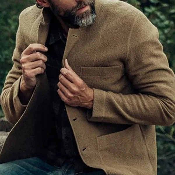 Men Jackets Single Breasted Stand Collar Coat Outerwear Coat Cardigan Blends Wool Casual Spliced Buttons 2025 Autumn Loose