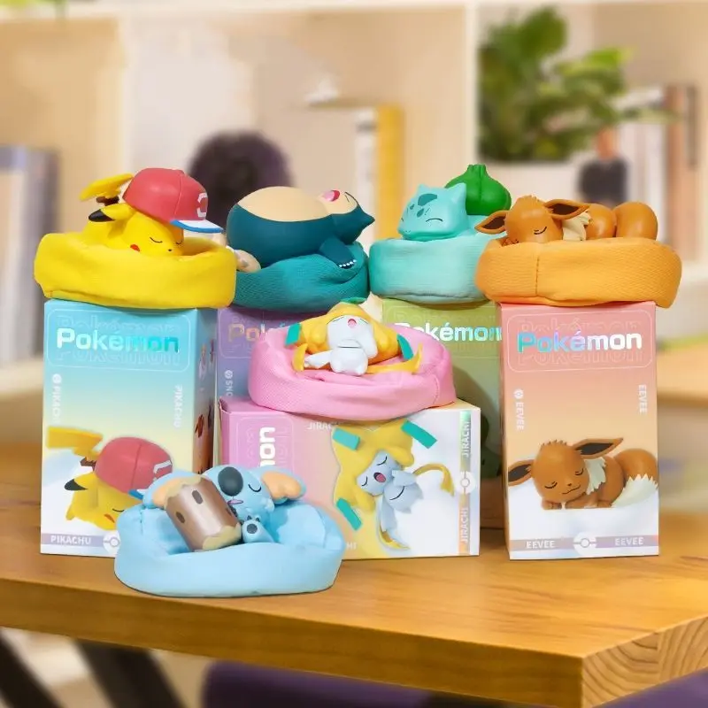 Kawaii 10 cm Pokémon Pikachu Slapen Positie Serie Blind Box Anime Snorlax Bulbasaur Kamer Decoratie Desktop Ornament Figuur