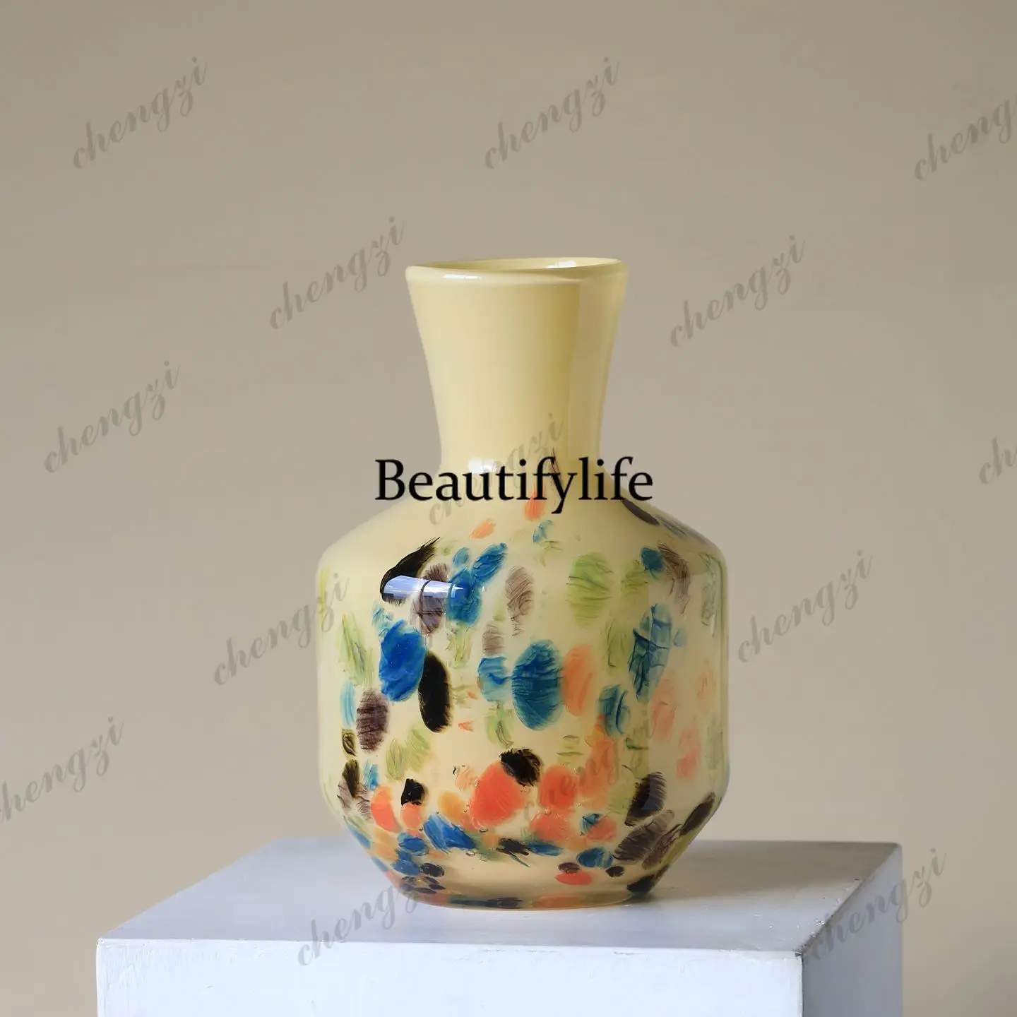 Medieval jade amber glass vase model room living room home decoration glazed flower ware