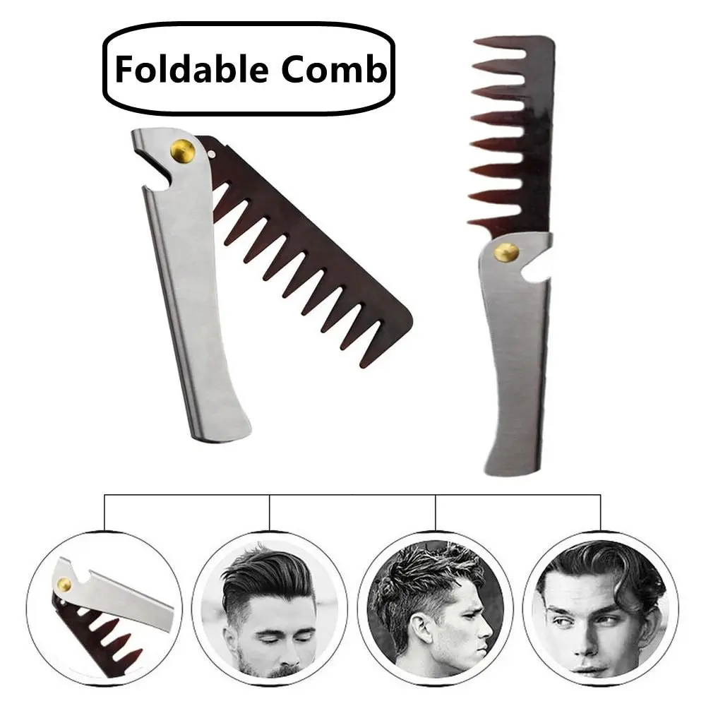 Stainless Steel Oil Head Comb Vintage Thin Teeth Handle Foldable Comb Salon Hair Styling Tool Wide Teeth Hairdressing Comb Men