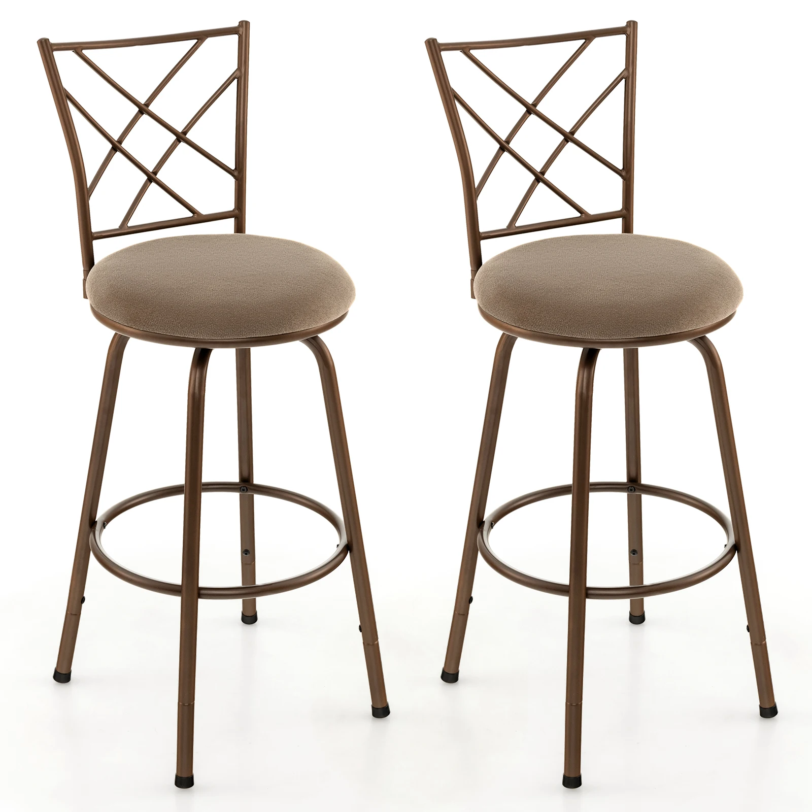 Set of 2 24/30 Inch Adjustable Swivel Barstools Metal Dining Chairs Brown