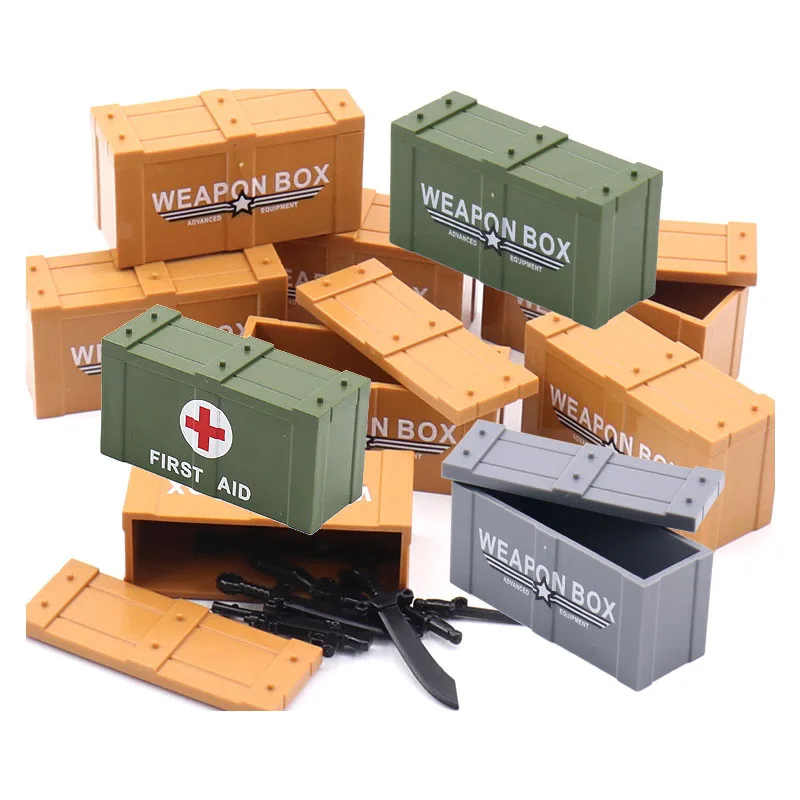 WW2 MOC Military Building Blocks Figures Soliders Weapon Mortar Gun Parachute Box Sandbag Bricks Accessories Model Toys Set Gift
