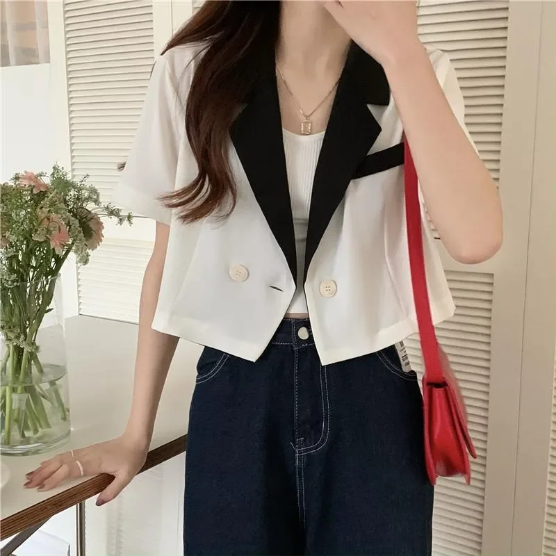 Korean Style Blazers for Women Loose Single Button Design Notched Students Spring Summer Clothing All-match Fashion Niche Simple