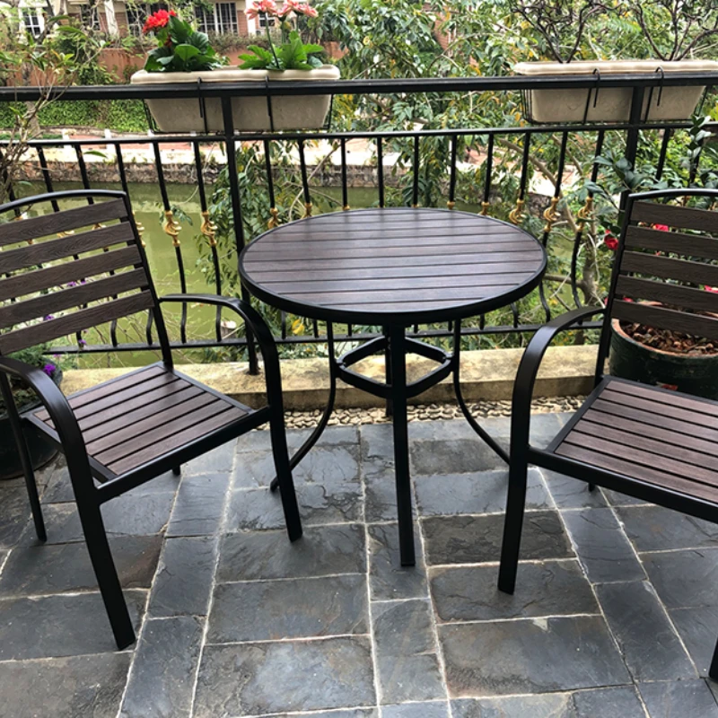 Balcony Small Table and Chair Three-Piece Combination Leisure Antiseptic Wood Outdoor Courtyard Outdoor Coffee Table Plastic