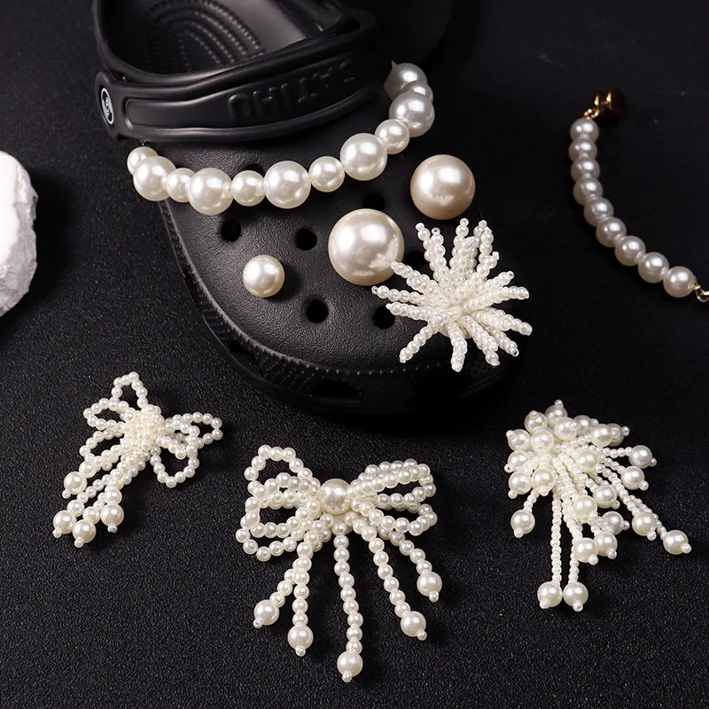 

Removable Pearl Chain Shoe Charms for Clogs Tassel Bow Decor Premium Elegant Buckle Women Sandals Accessory