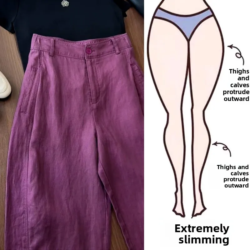 

High Waist Wide Leg Linen Pants for plus Size Women Summer New Style Slimming Straight Cut Cotton Linen Trousers