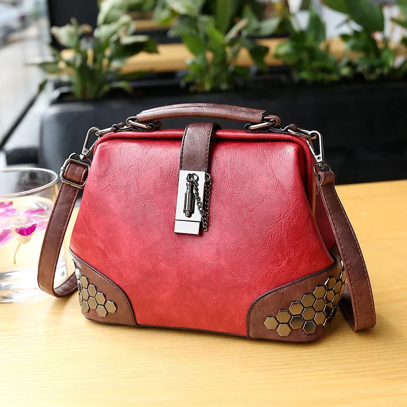 Vintage rebite handbaag feminino couro do plutônio crossbody saco contraste cor bolsa de ombro para as mulheres designer alça de bloqueio bolsas