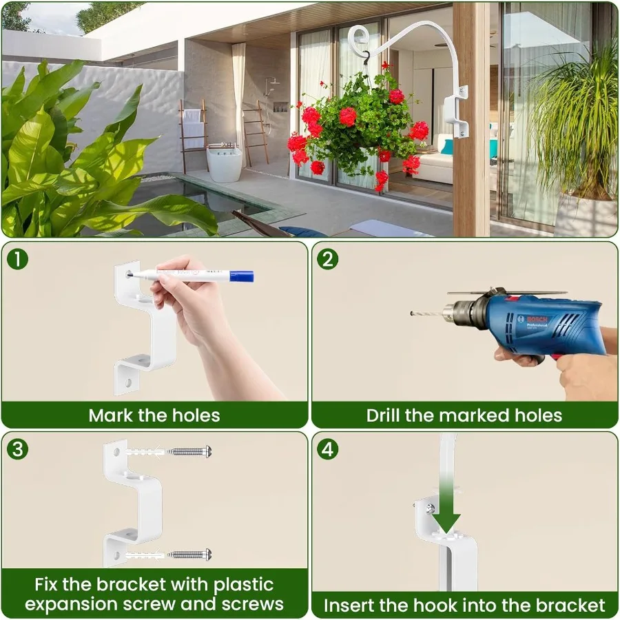 شماعات نباتات دوارة في الهواء الطلق: 2 حزمة خطافات نباتية شماعات تغذية الطيور جدار جبل 15 بوصة خطافات نباتية دوارة لسلال معلقة #6