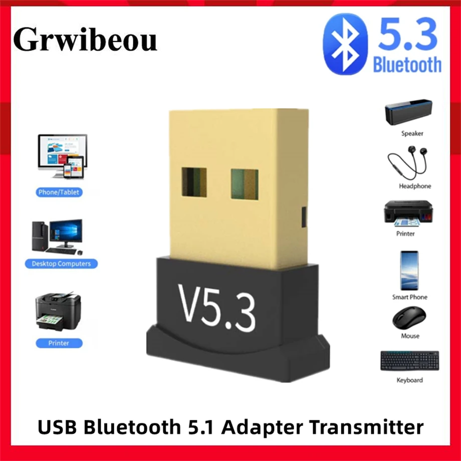 

USB Bluetooth 5.1 Adapter Transmitter Receiver Bluetooth Audio Bluetooth Dongle Wireless Speaker Audio USB Adapter for Computer