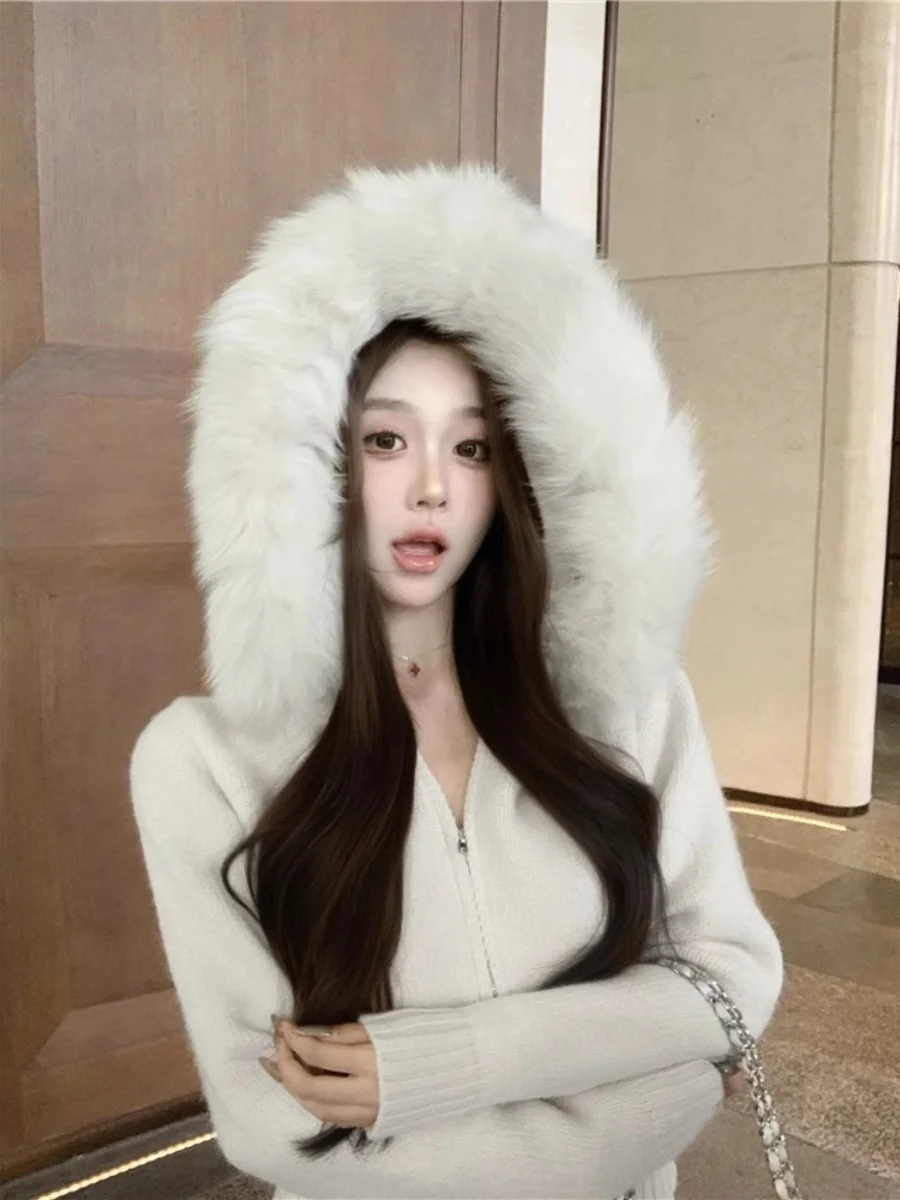 المرأة محبوك طويل Sve سترة الحلو سليم صالح سستة معطف بقلنسوة Jaet مزدوجة سستة تنوعا ربيع الخريف معطف الصوف