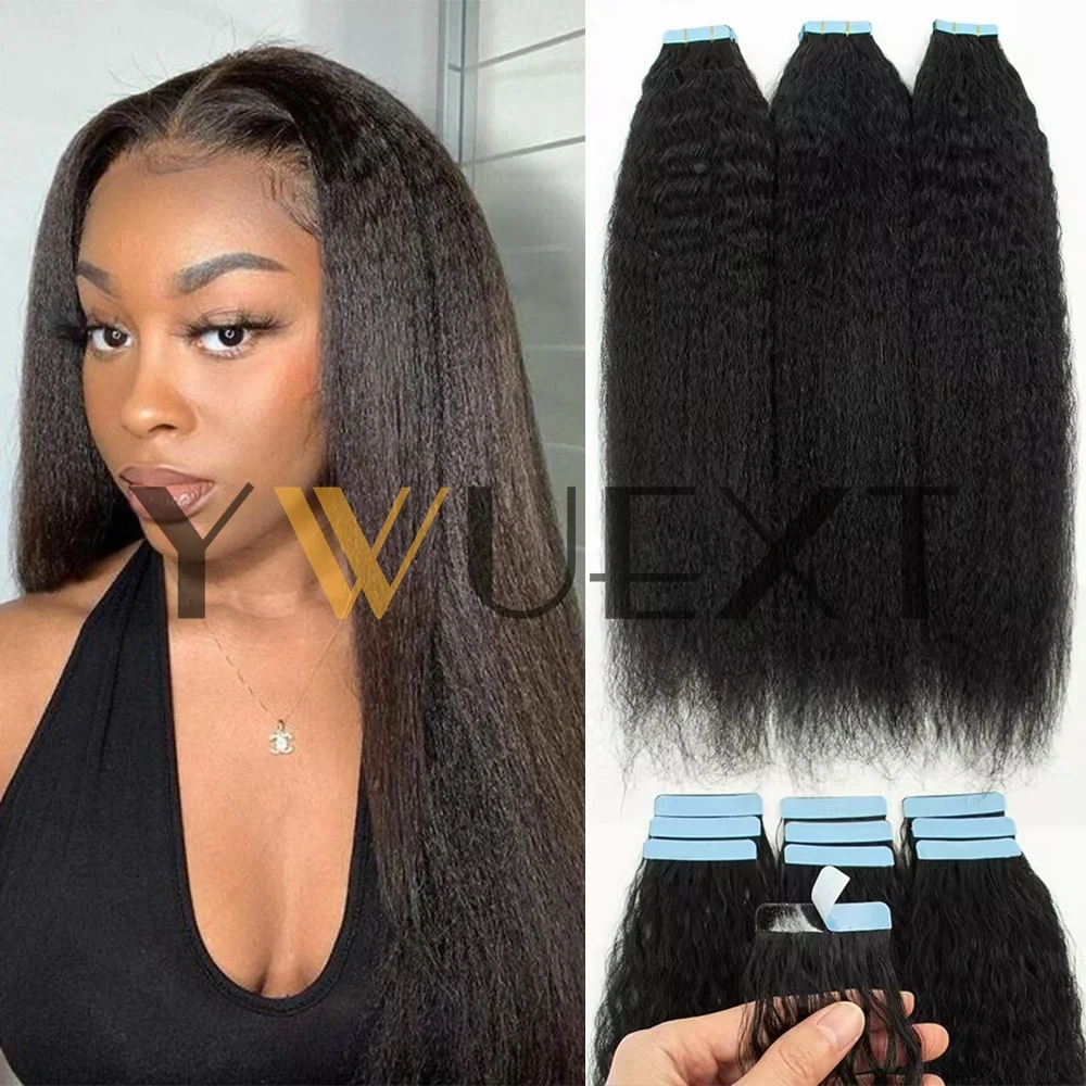 Extensions de cheveux lisses et bouclés à bandes adhésives 18" 20" 22" Cheveux humains à bandes adhésives Noir naturel 20 pièces/paquet pour femmes 40-50g