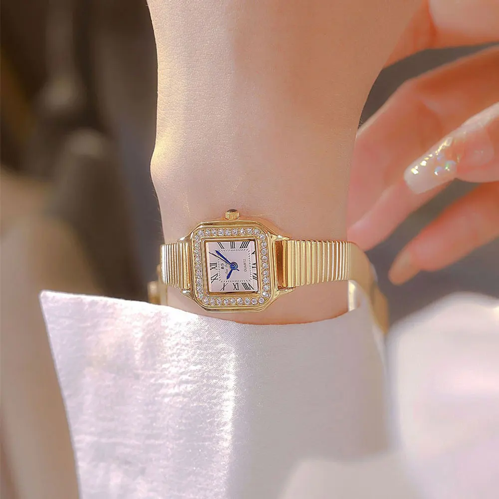 Женские модные квадратные часы цвета: золотистый, серебряный, роскошные женские кварцевые наручные часы, женские часы в римском масштабе, женские подарки