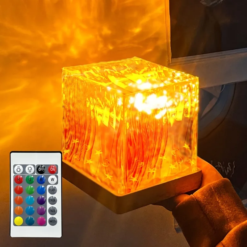 LED Water Ripples Aurora Projector Night Light 16 color RGB USB Plug Ocean Wave Flame Crystal Lamp for Living Room Study Bedroom