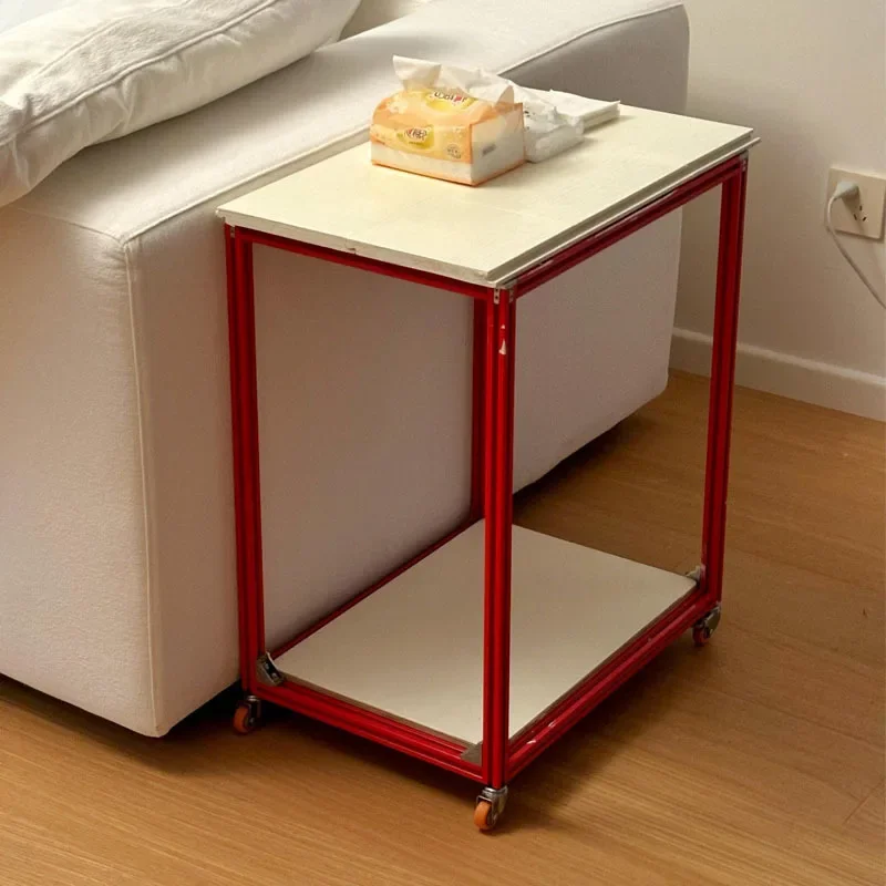 Simple coffee table, living room, household square table, shelf, small table, industrial wind, movable sofa, small cart