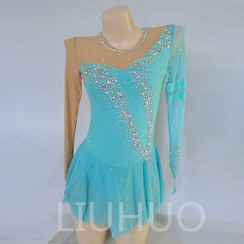 

LIUHUO Figure Skating Performance Clothing Customized Blue Longsleeves Children's Performance Clothing