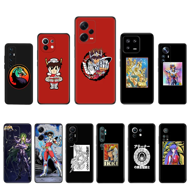 Matte Phone Case for Redmi Note13 Pro 5G 4G Note 12 12c 13c Xiaomi 12X 12T 13 Lite Saint Seiya Eden Anime Black Soft Cover