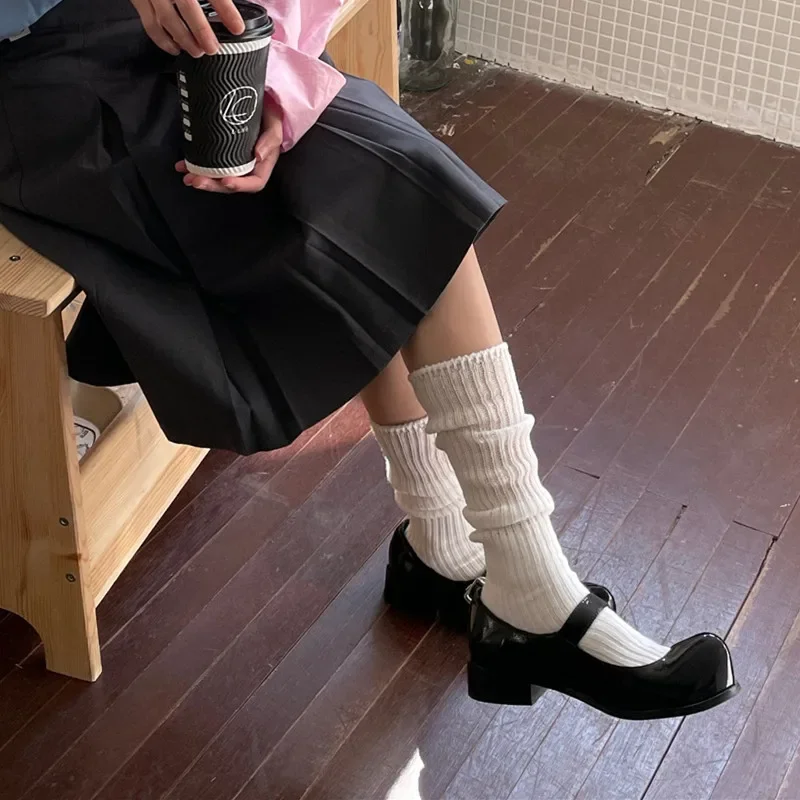 Matte Pink Cotton Knitting Long Socks Stockings Autumn Winter Warm Knees Socks Japanese Fashion School Girl Crew Socks Stockings image 3