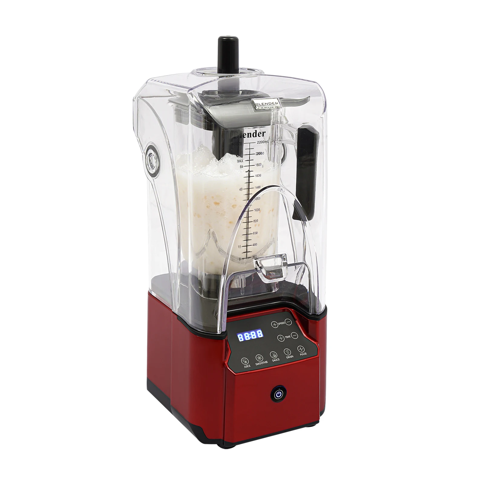 Commercial Blender 2200W 110V With Soundproof Cover, 6-Blade Ice Crusher With 5 Modes & 9 Speeds, Touch Control Timer Blender For Smoothies Juice, US Plug