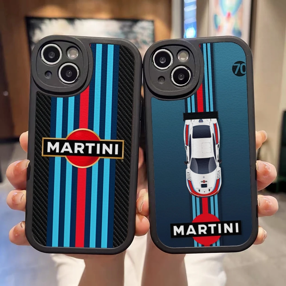 Funda de teléfono de rayas horizontales de Martini Racing, cubierta de piel de cordero para Iphone 15 Pro Max 14 Plus 11 13 Pro 12 X Xr Xs 7 8 Puls Se