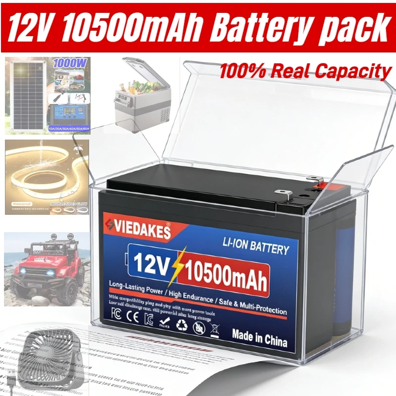 

Viedakes 12V 10.5Ah Lithium Battery, 5000+ Deep Cycles, IP67 Waterproof Lithium Iron Phosphate Battery, Built-in BMS