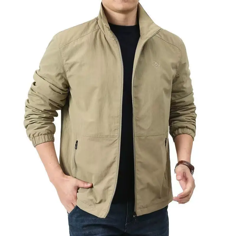 Spring Autumn Lightweight Thin Stand Collar Men's Jacket Outdoor Quick Dry Loose Fit Plus Size Young Middle Aged Male Casual Out