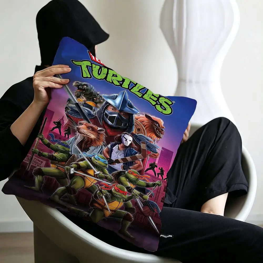 T-Teenage Mutant Ninja TurtleS  Pillow Covers Cartoon Sofa Decorative Home Double-sided Printing Short Plush Cute Cushion Cover