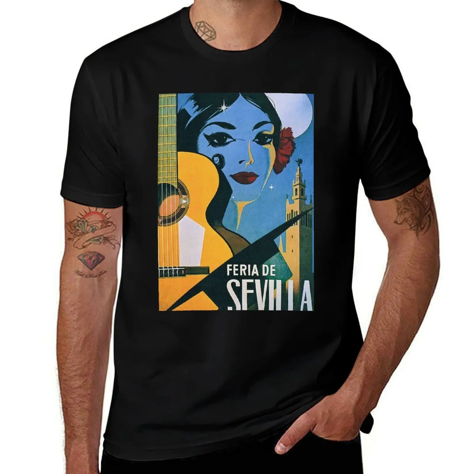 

Feria de Sevilla, Seville Spain Vintage Travel Poster T-Shirt cotton t shirt man t shirt man casual man t shirt designer T-Shirt