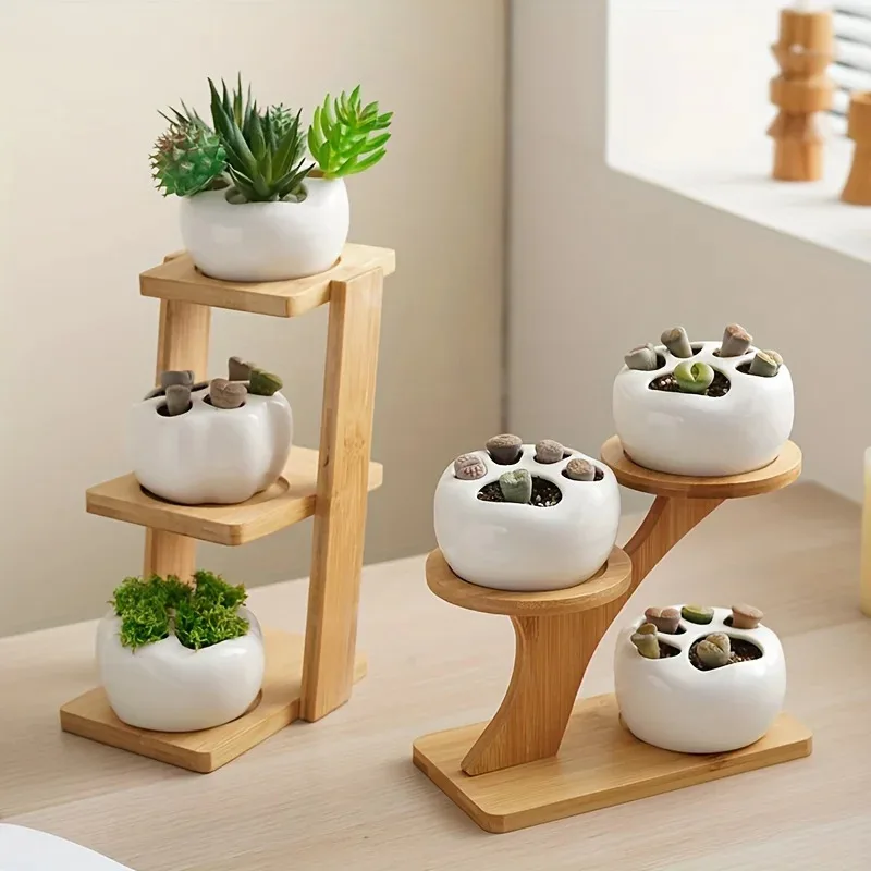 Bamboo Desktop Small Flower Stand - Multi-layer Plant Stand for Succulent Potted Plants, Practical Window Sill Flower Pot Holder