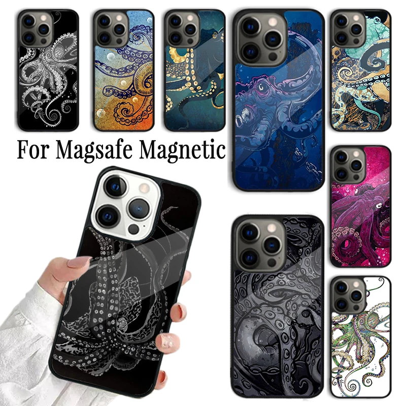 

Coque Phone Case For iPhone 16 15 14 13 12 Mini 11 Pro Max Plus Magsafe Magnetic Wireless Charging Cover Octopus Ocean Aesthetic
