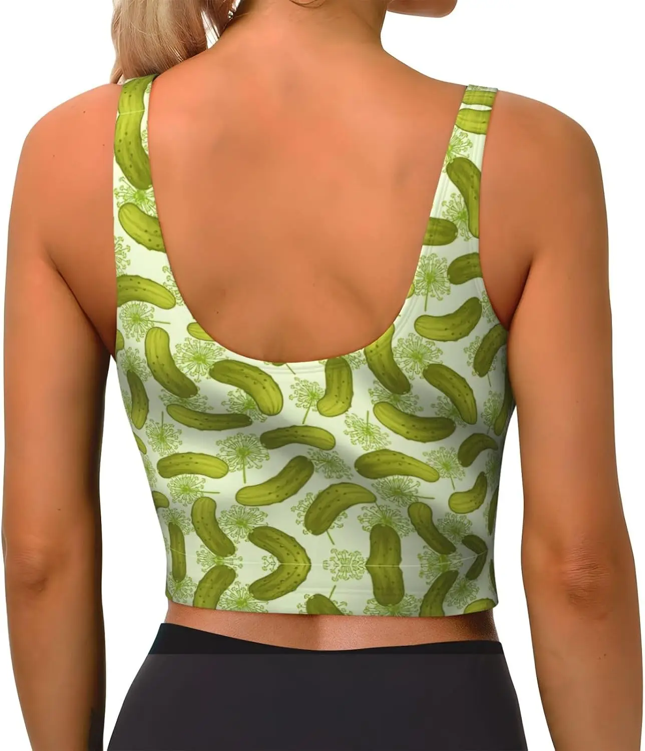 Sushi Dill Pickles Print Women'S Strappy Sports Bra Stretch Gym Bras U Neck Yoga Tops Comfort Seamless Bra