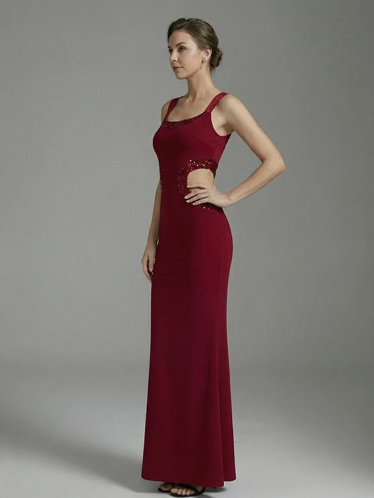 

Женское сексуальное платье без рукавов с вырезами и стразами, бордовое, 2026, для вечеринок, баров, ночных клубов, сценических выступлений