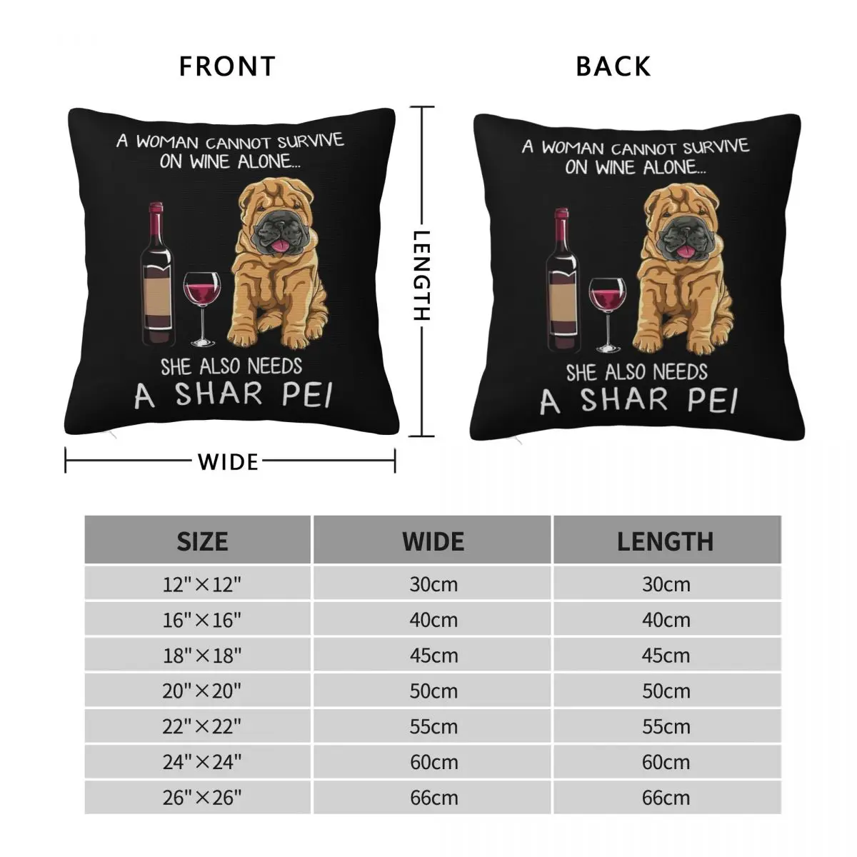 Shar Pei And Wine Funny Dog Square Pillowcase Polyester Linen Velvet Creative Zip Decorative Sofa Seater Cushion Cover