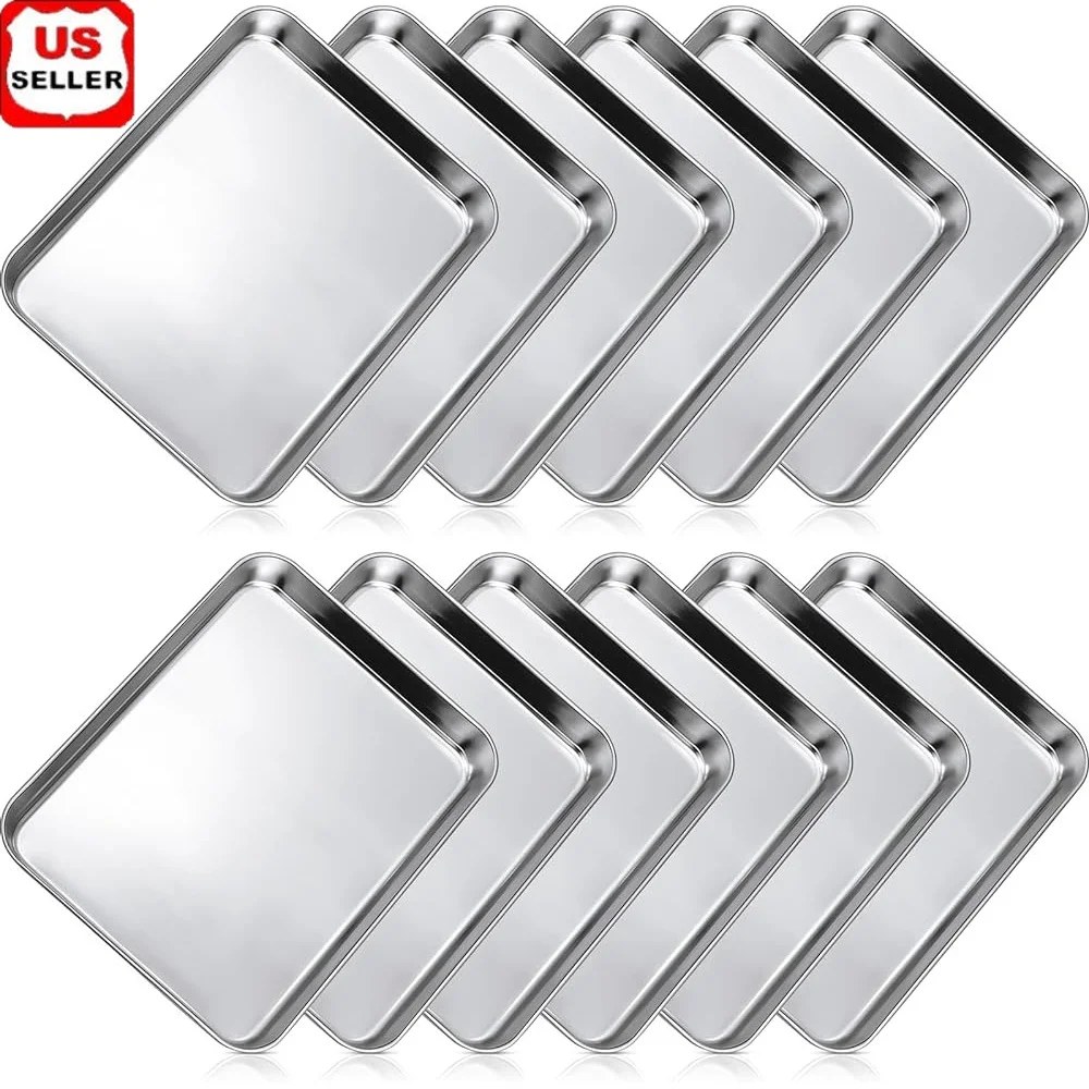 

12 Pieces Stainless Steel Baking Sheet Pan Set Nonstick Cookie Trays Oven Safe Dishwasher Friendly Sturdy Durable Kitchen