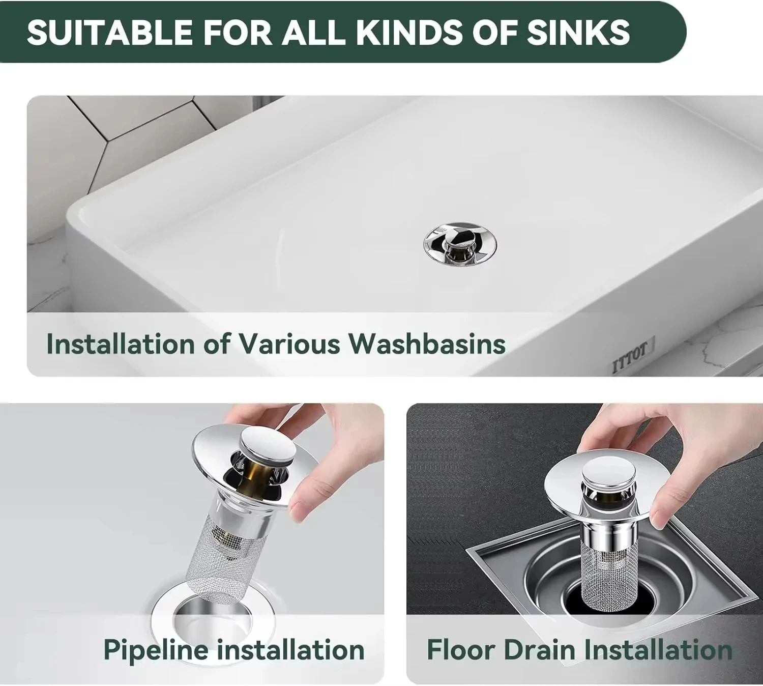 1-3 قطعة أرضية من الفولاذ المقاوم للصدأ استنزاف تصفية إزالة الروائح الكريهة كذاب الأساسية الشعر الماسك دش مصفاة حوض أدوات الوقاية من الحشرات #3