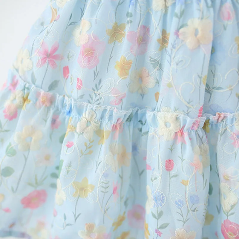 Summer New Floral Print Baby Girl Dress Sweet Bow Children'S Blue Clothes (6 Months -3 Years Old) 5