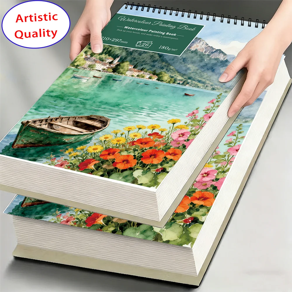 A4/A5 180GSM Watercolor Sketchbook 26 Sheets, Acid Free Plain Art Paper Pad, Thick Textured Notebook for Daily Sketching, Waterc