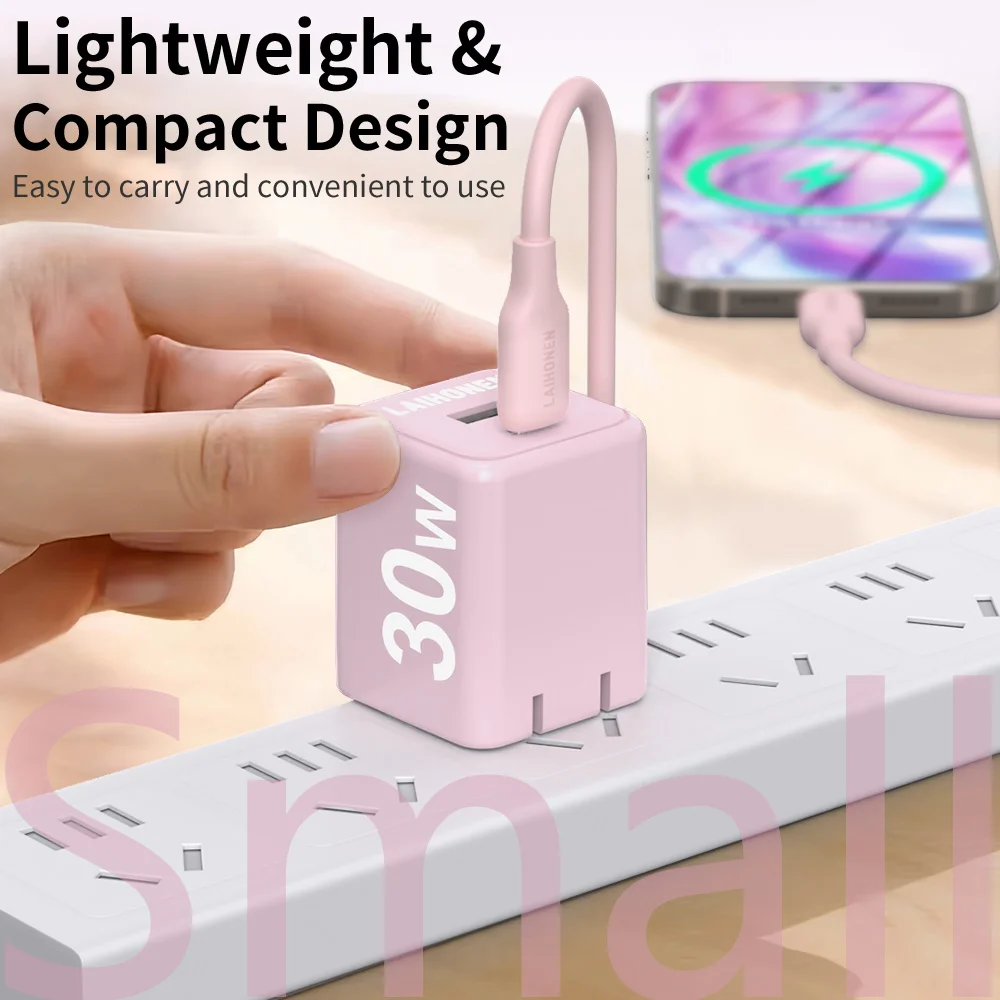 30W USB C Wall Charger Dual Port with USB A, Macaron Fast Charging Adapter, US Plug for iPhone 16/15, Samsung Galaxy, Android