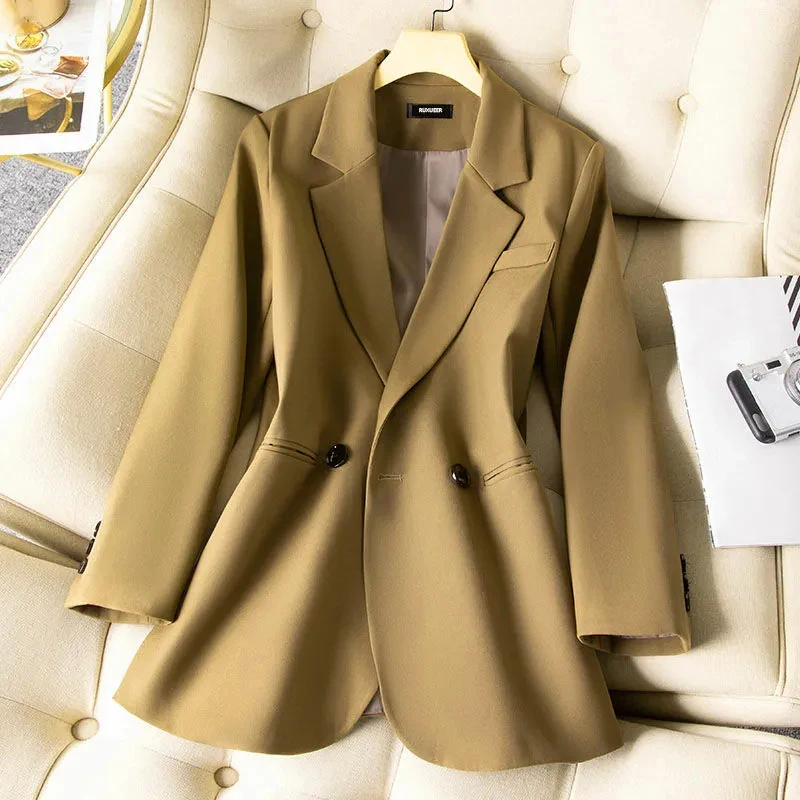 Casual Blazer Jacket Women Spring Fall Back Split Chic Fashion Coat Single-Button Commuter Career Basic Office Lady Solid Suit